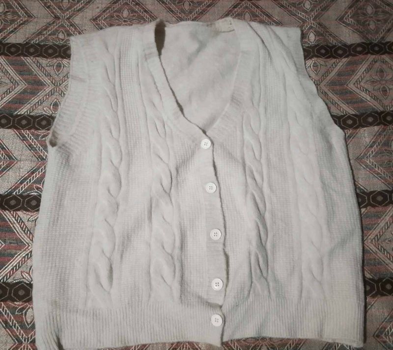 White Beige Half Sleeves Cardigan Sweater