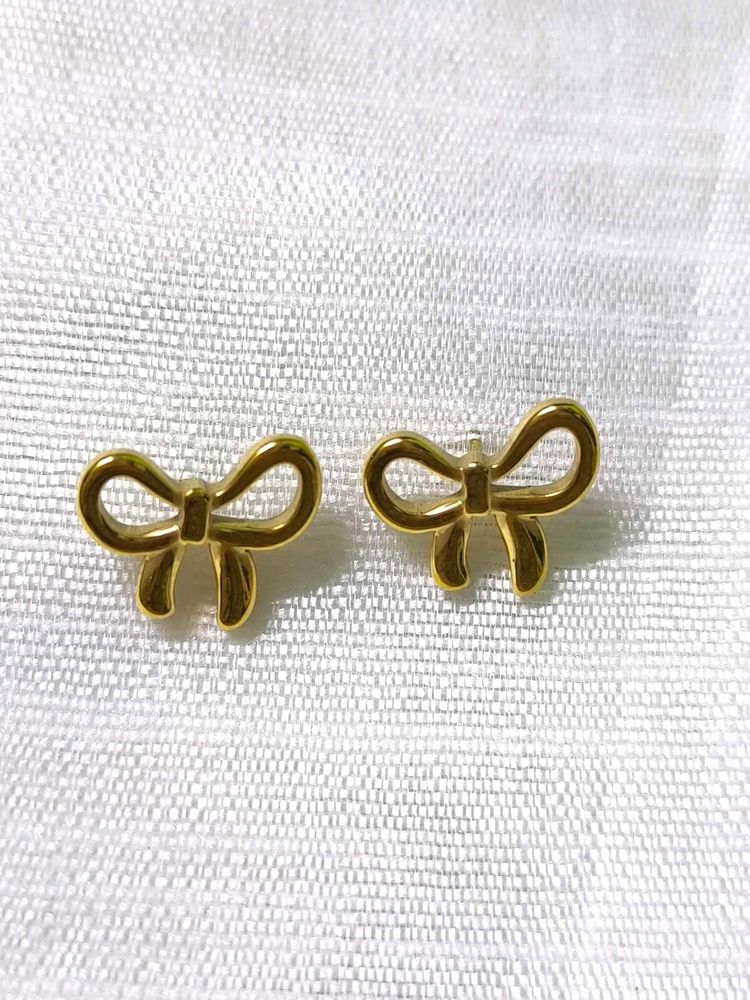 Gold Bow Stud Earrings