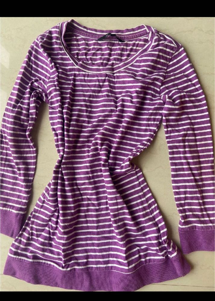 Stripe casual elbow length sleeve top