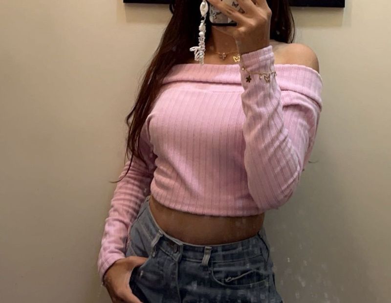 Pink Off-Shoulder Crop Top
