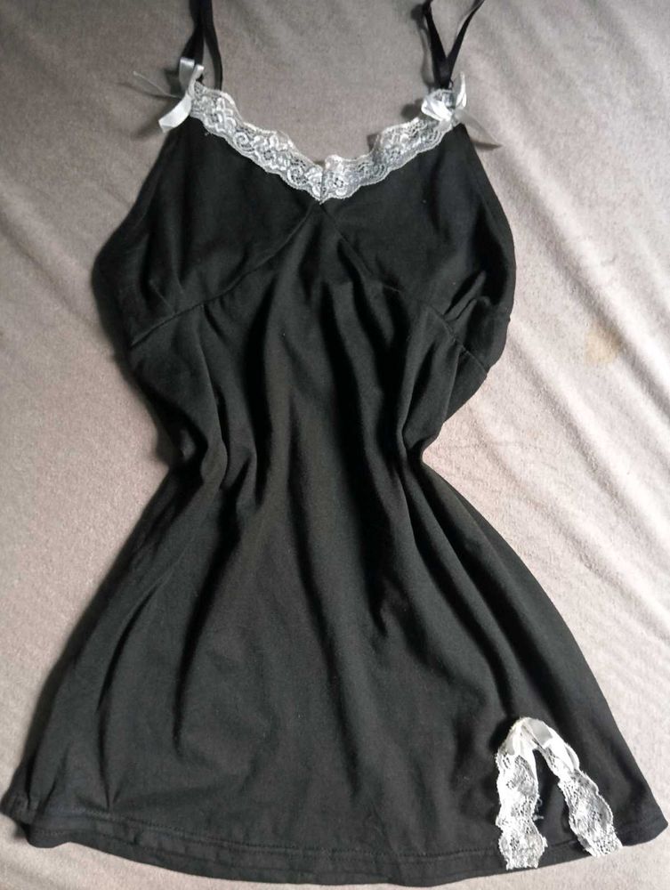 Black Lace Trim Cami Dress