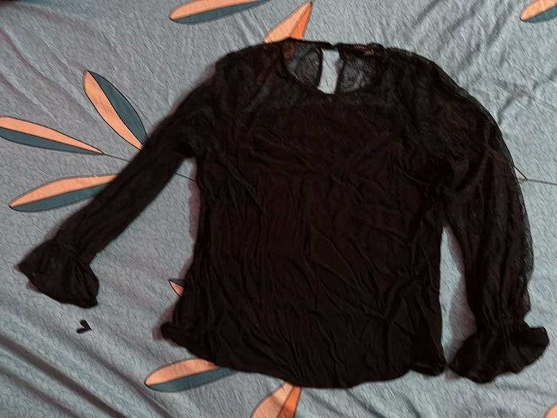 Black Sheer Long Sleeve Top