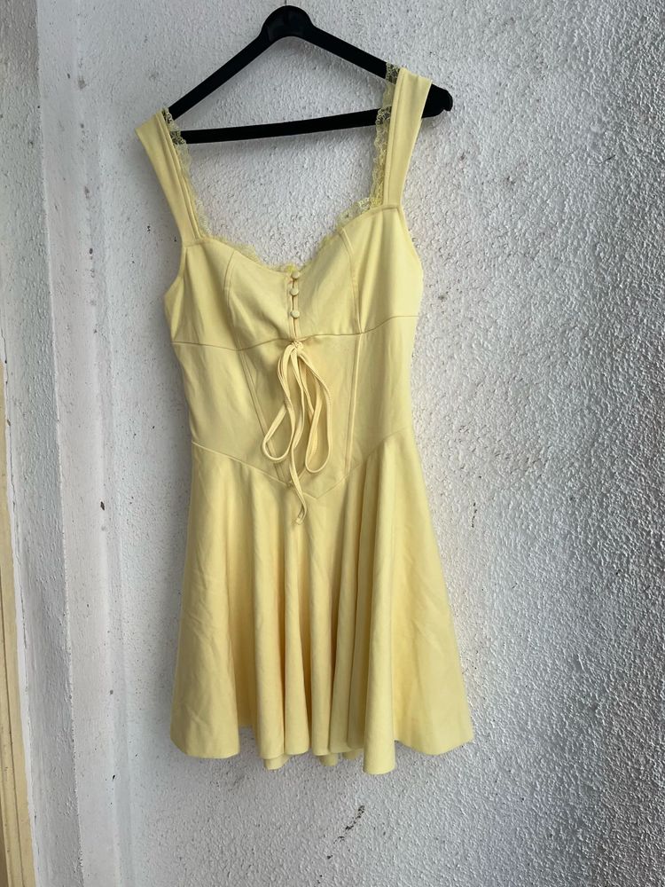 Yellow Mini Dress with Lace Detail