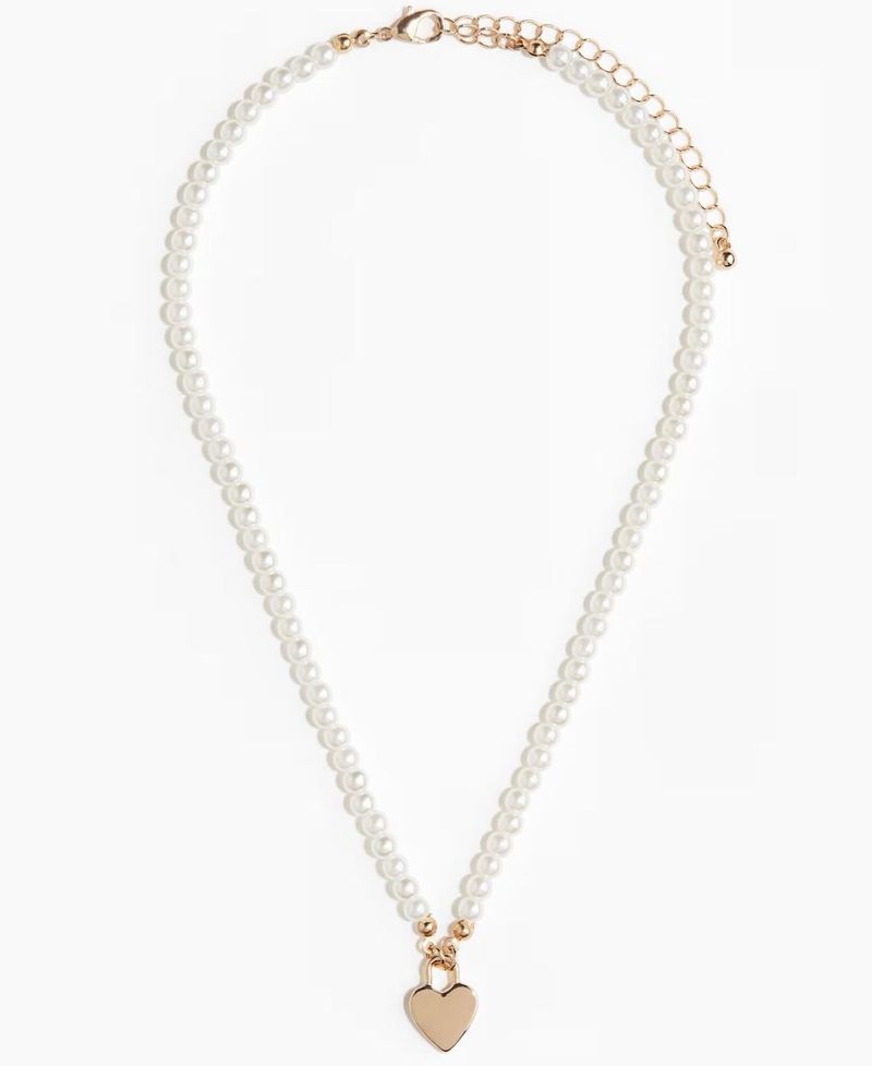 Elegant Pearl Necklace with Heart Pendant