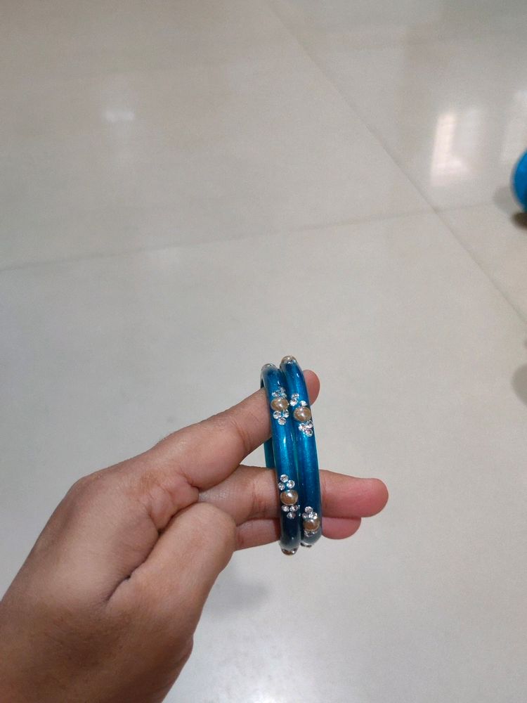 Sky Blue Glass Stone Bangles