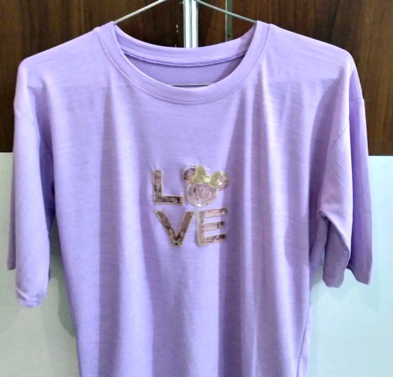 Lavender Tshirt With Cute Sequins Design