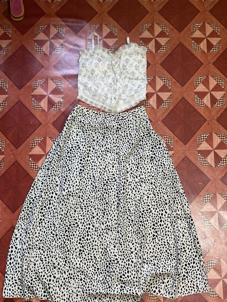 Floral Top &amp; Polka Dot Skirt Set