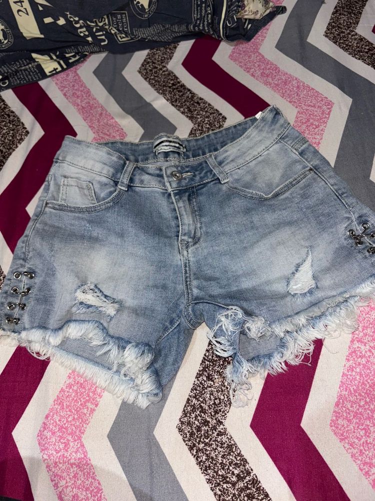 Distressed Denim Shorts