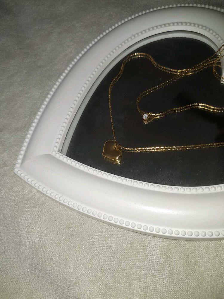 Solitaire &amp; Heart Pendant Necklace(ANTI TARNISH)