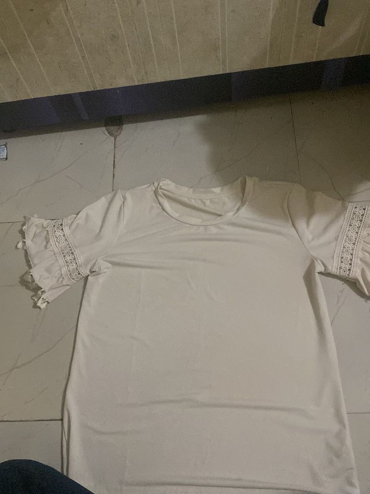 White Lace Sleeve Top