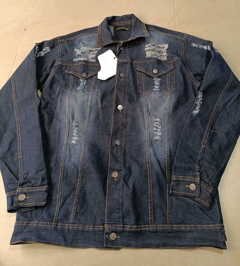 Distressed Denim Jacket, L Size