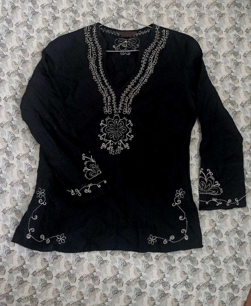 Embroidered Black Tunic Top