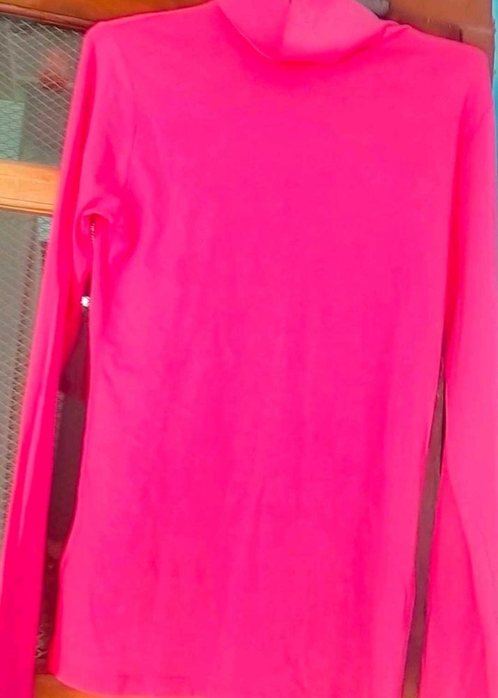Pink Long Sleeve Turtle Neck Top