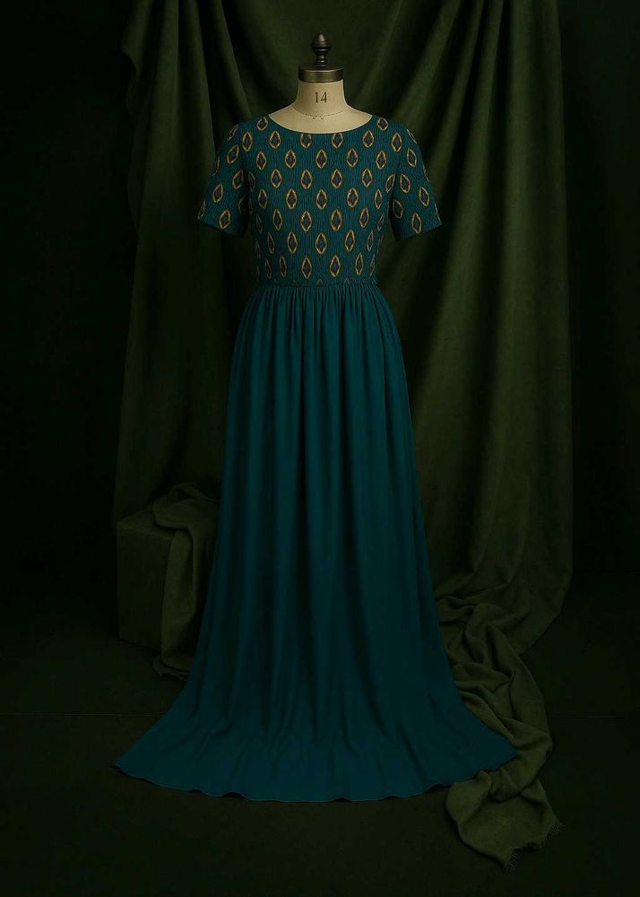 Vintage Teal A-Line Maxi Dress