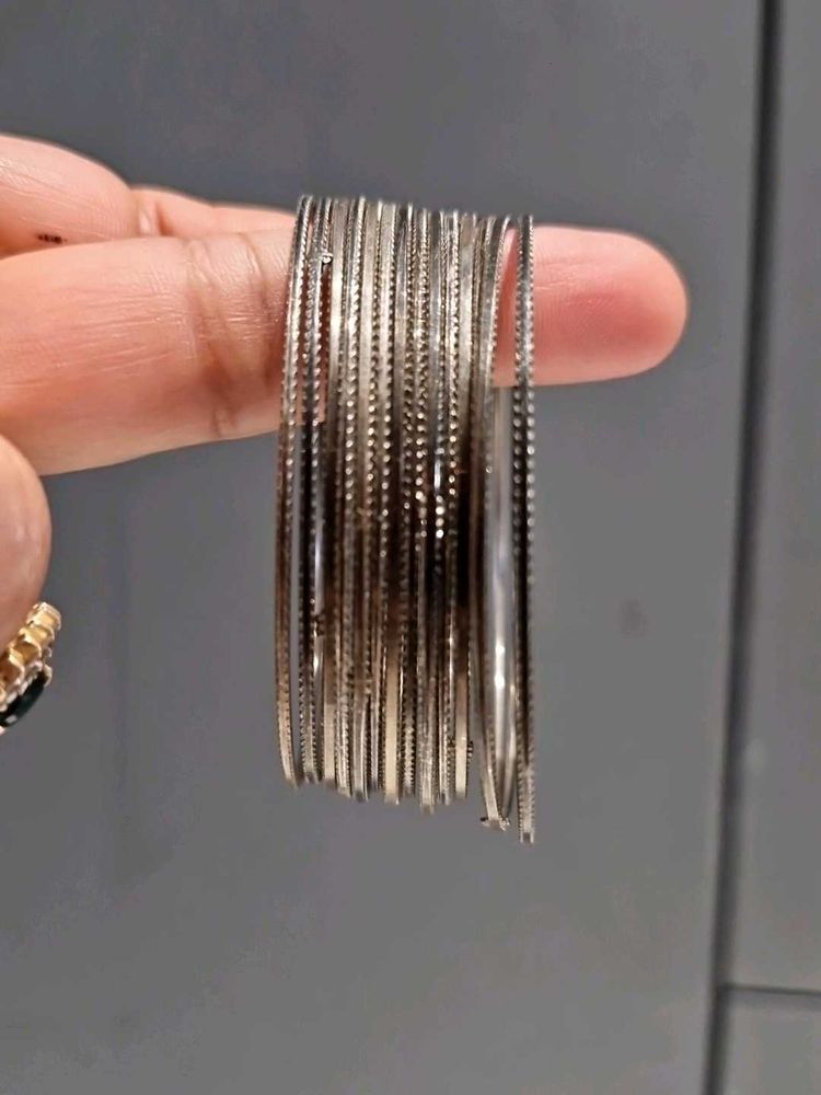 Black Metallic Bangles (Set Of 14)