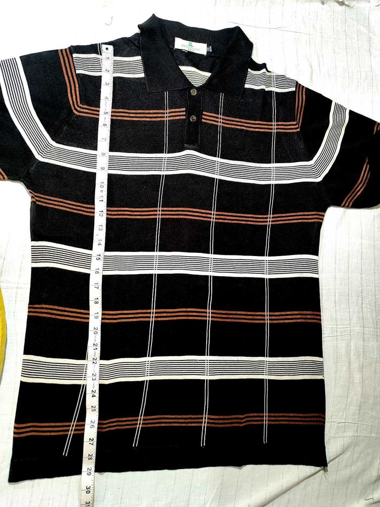 Vintage Striped Knit Polo Shirt