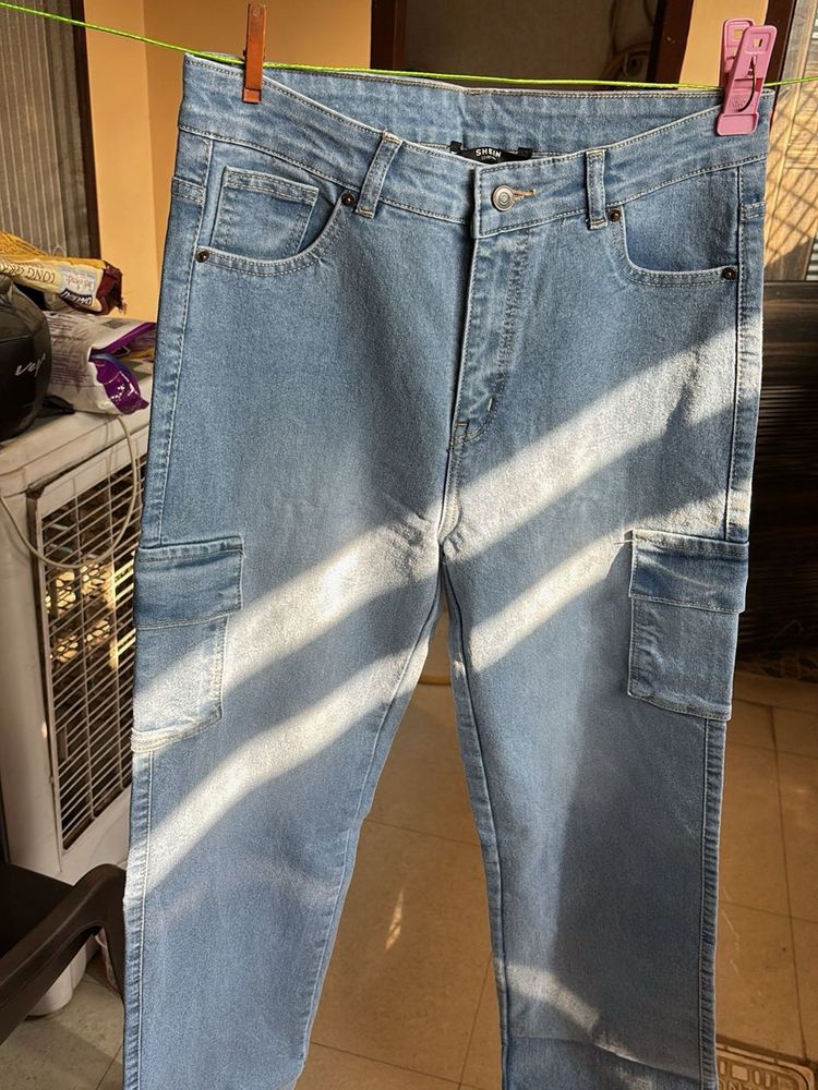 Light Wash Shein Cargo Jeans