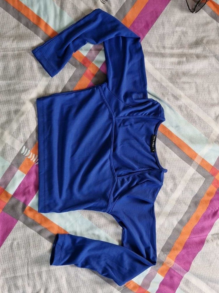 Blue Long Sleeve Crop Top