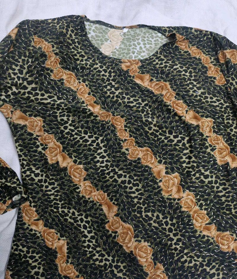 Animal Print Dress with Rose Detail