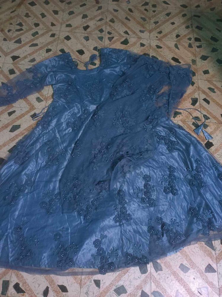 Elegant grey Embroidered Dress Material