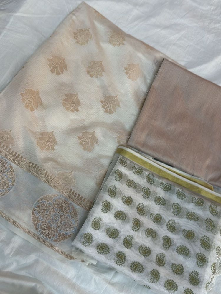 Banarasi White Zari Suit