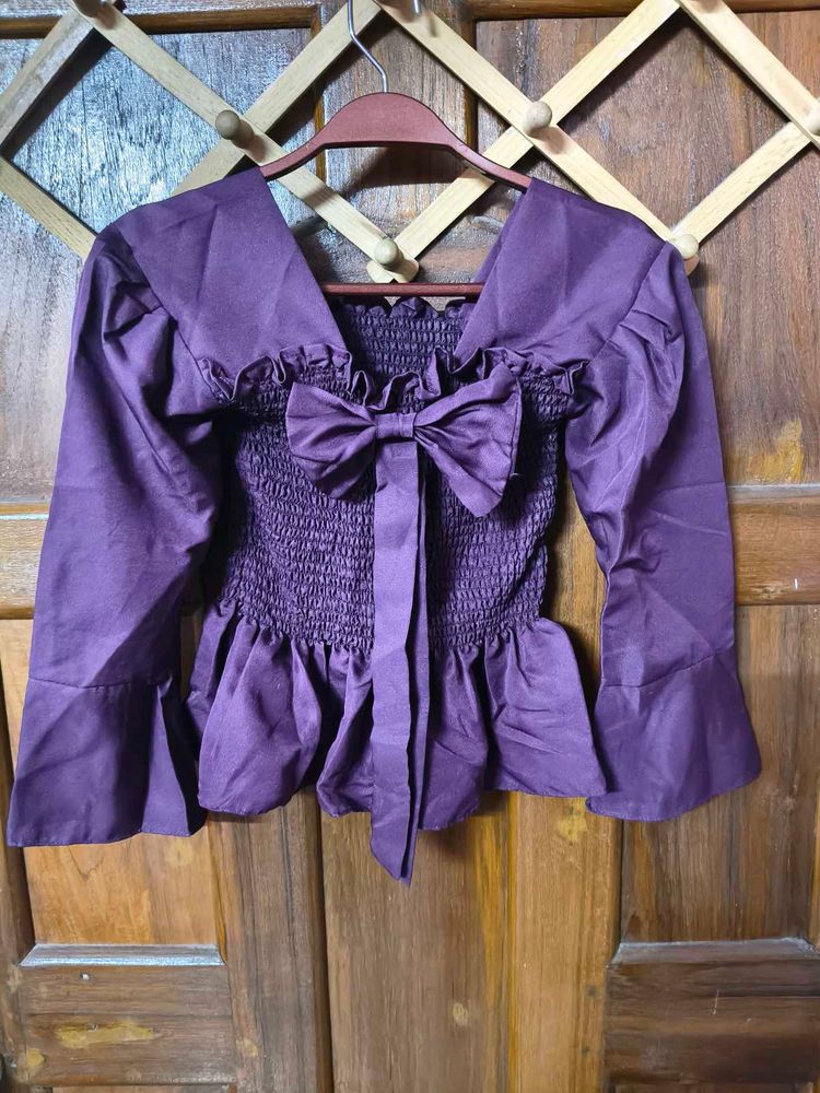 Chic Purple Bow Tie Blouse