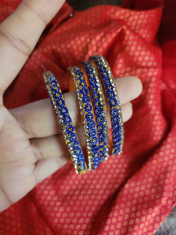 Blue &amp; Gold Bangles (Set of 4)