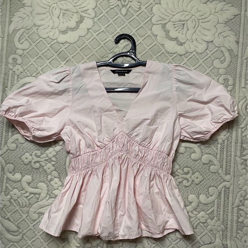 Pink Peplum Puff Sleeve Top