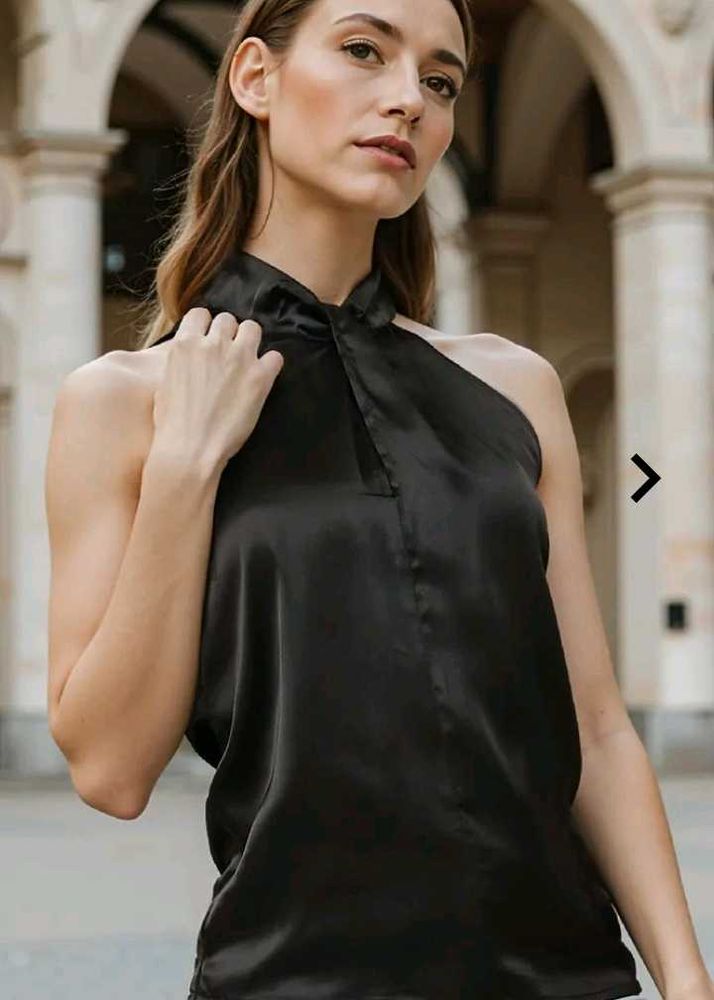 She in Elegant Black Halter Top