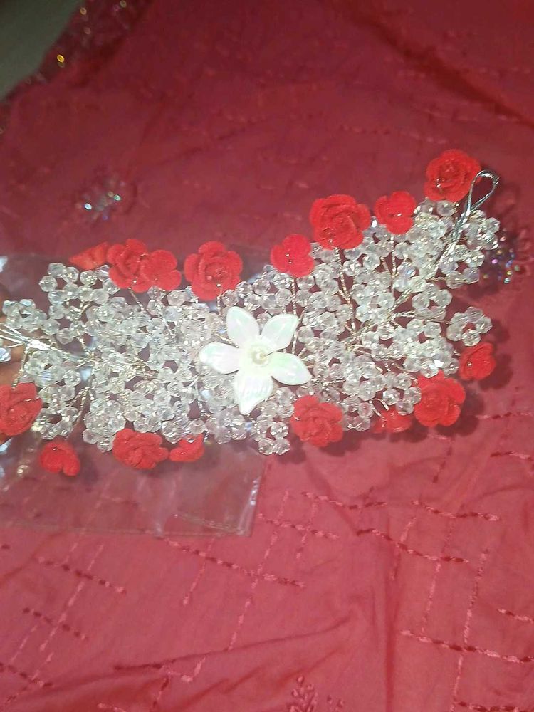 Red Rose Crystal Hair Vine
