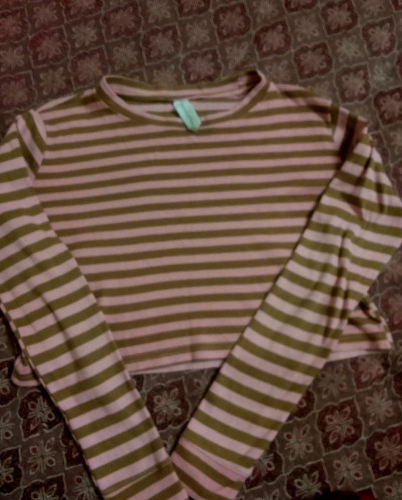 Pink &amp; Cream Striped Crop Top