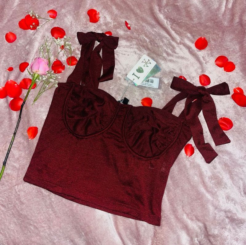 Cute burgundy tie strap crop top