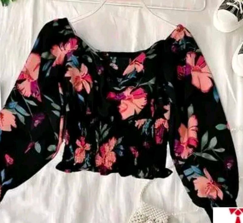Floral Black Crop Top