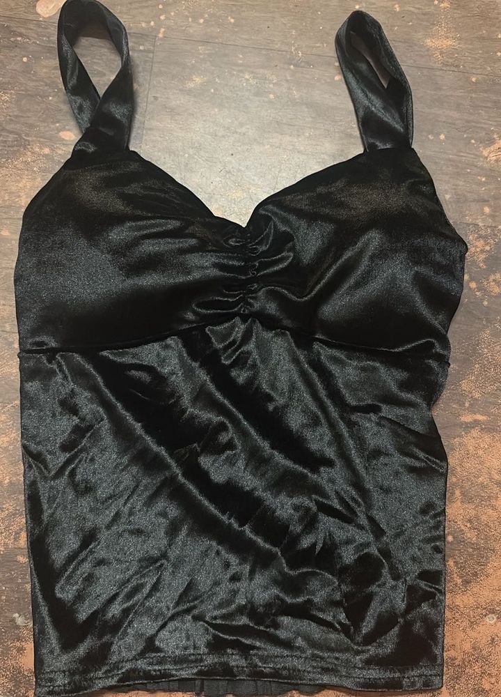Chic Black Satin Camisole Top