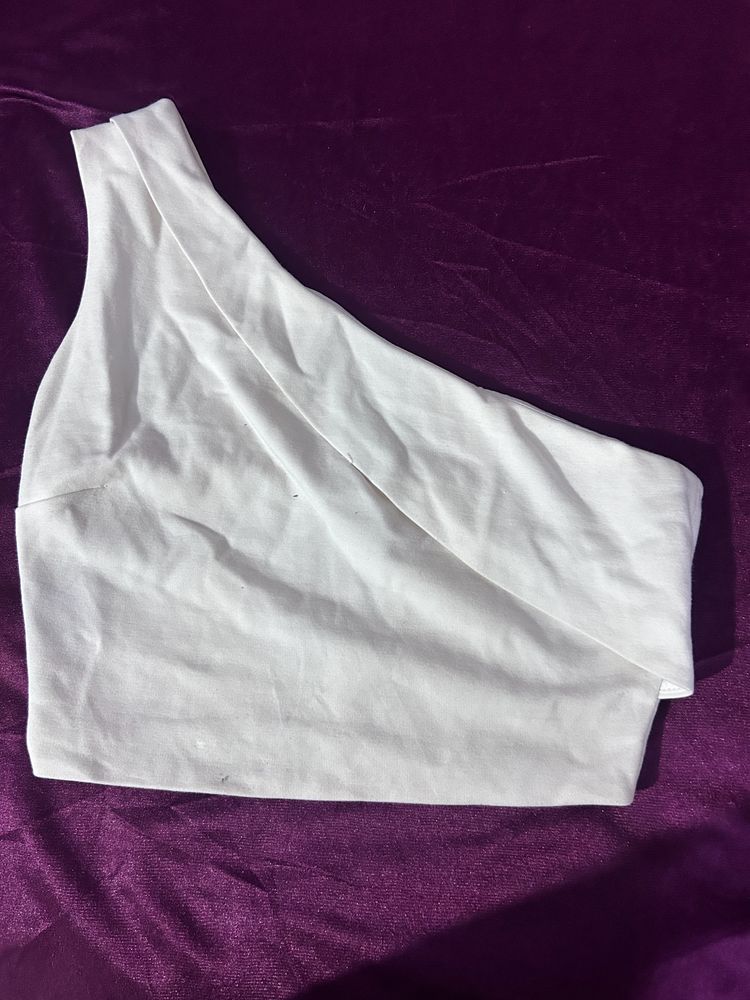 White One Shoulder Crop Top