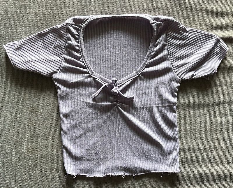 Ribbed Cropped Tie-Front Top