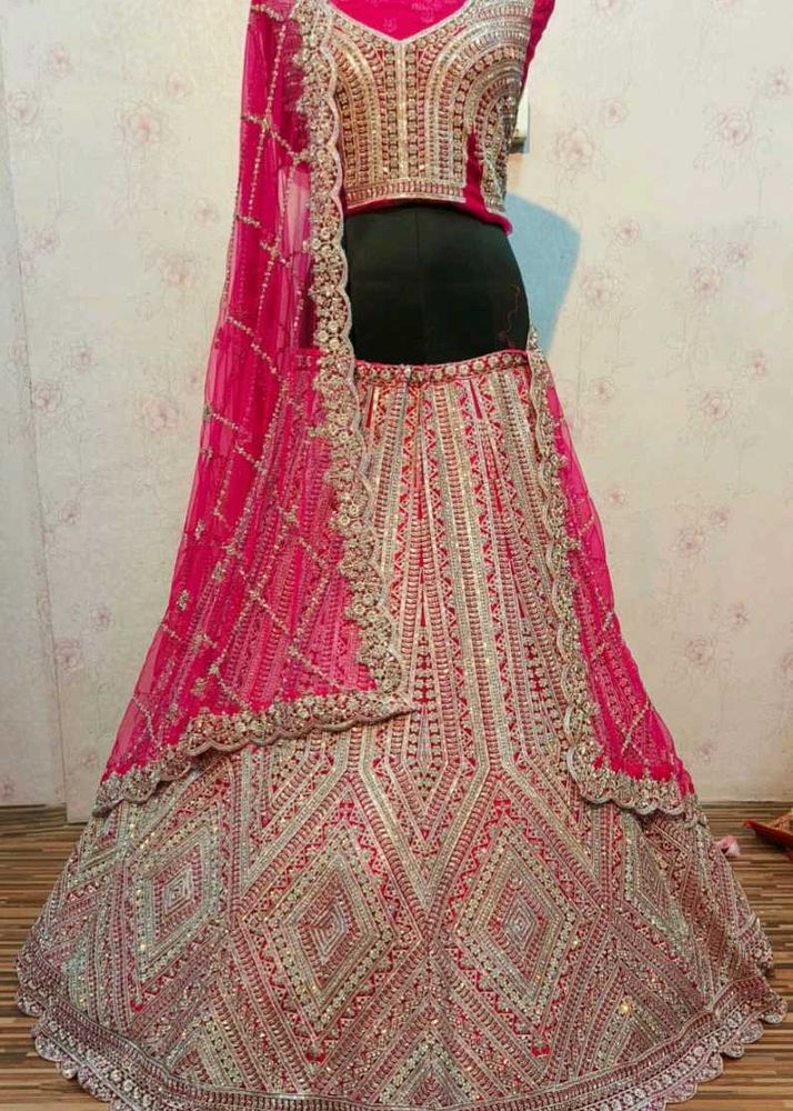 Unstiched Rose Colour Bridal Lehenga Choli