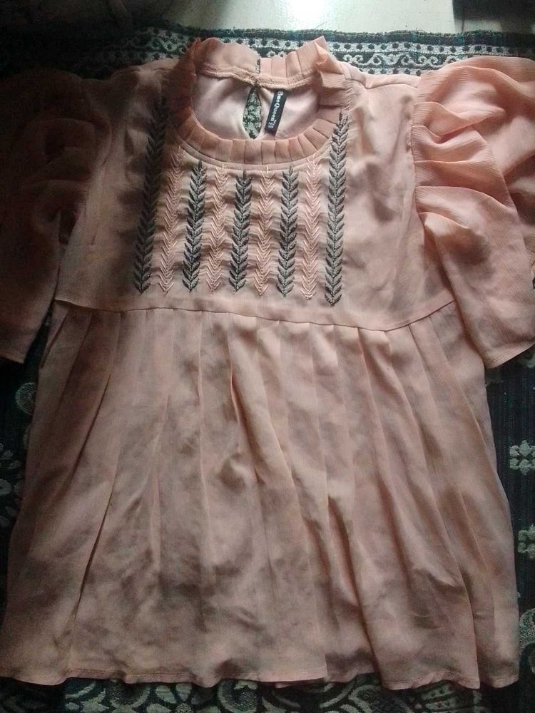 Peach Embroidered Top