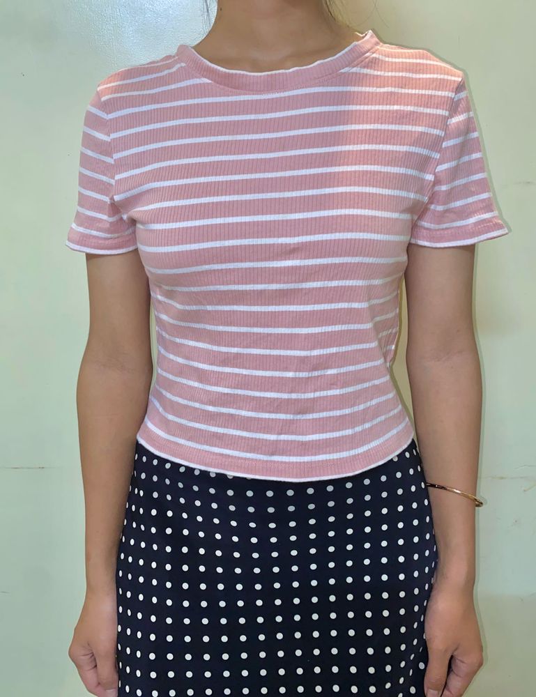 Pink Striped Ribbed Tee HM