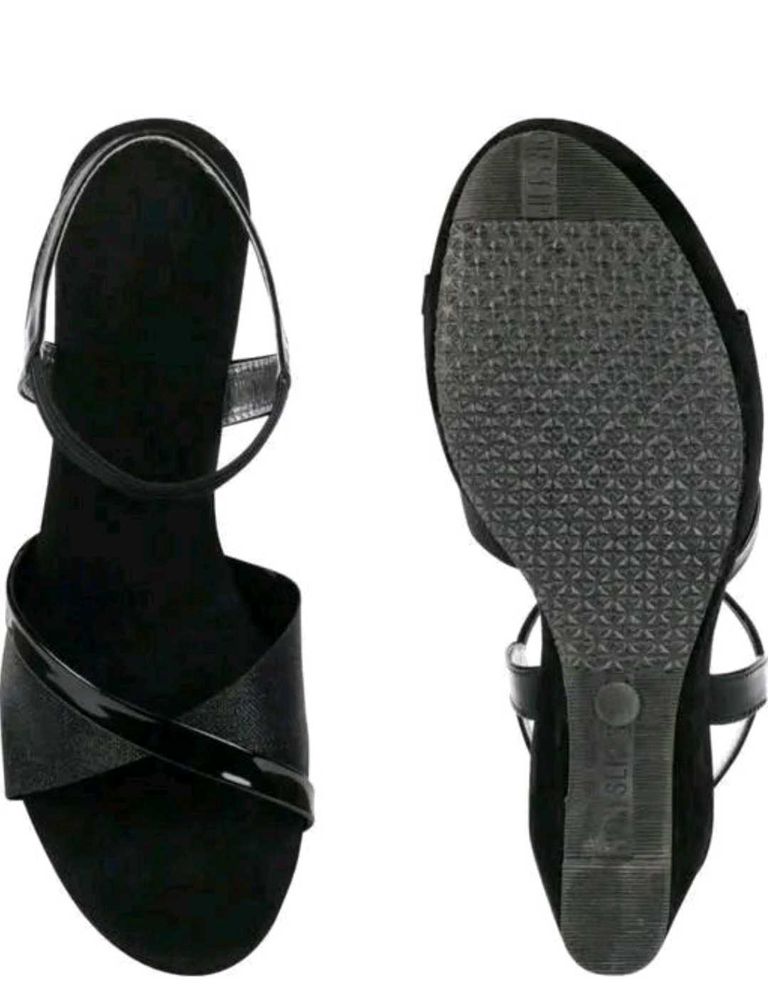 Black Wedge Heel Sandals