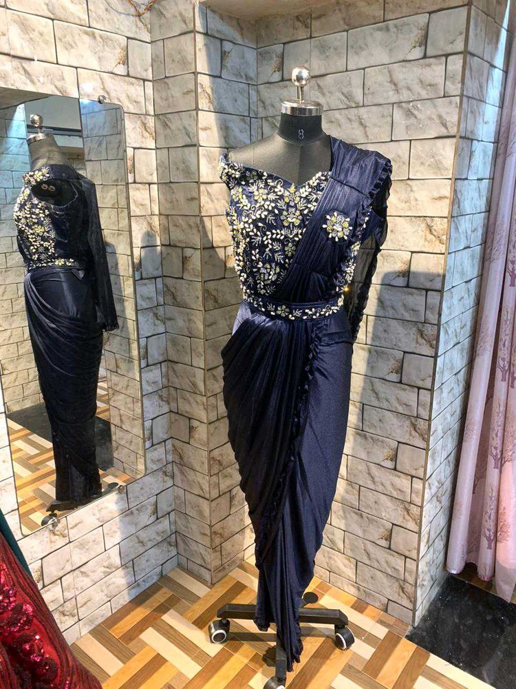 Navy Blue Embellished Saree