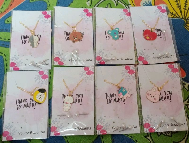 BTS Army BT21 Set Of 7 Gold Pleated Chains