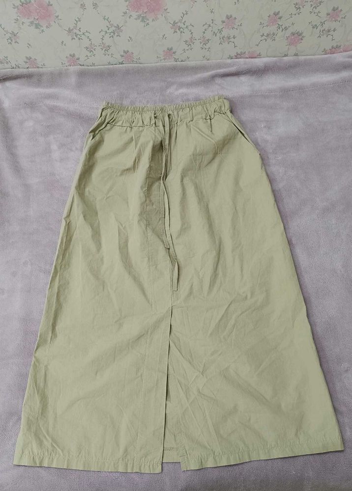 olive green a line skirt