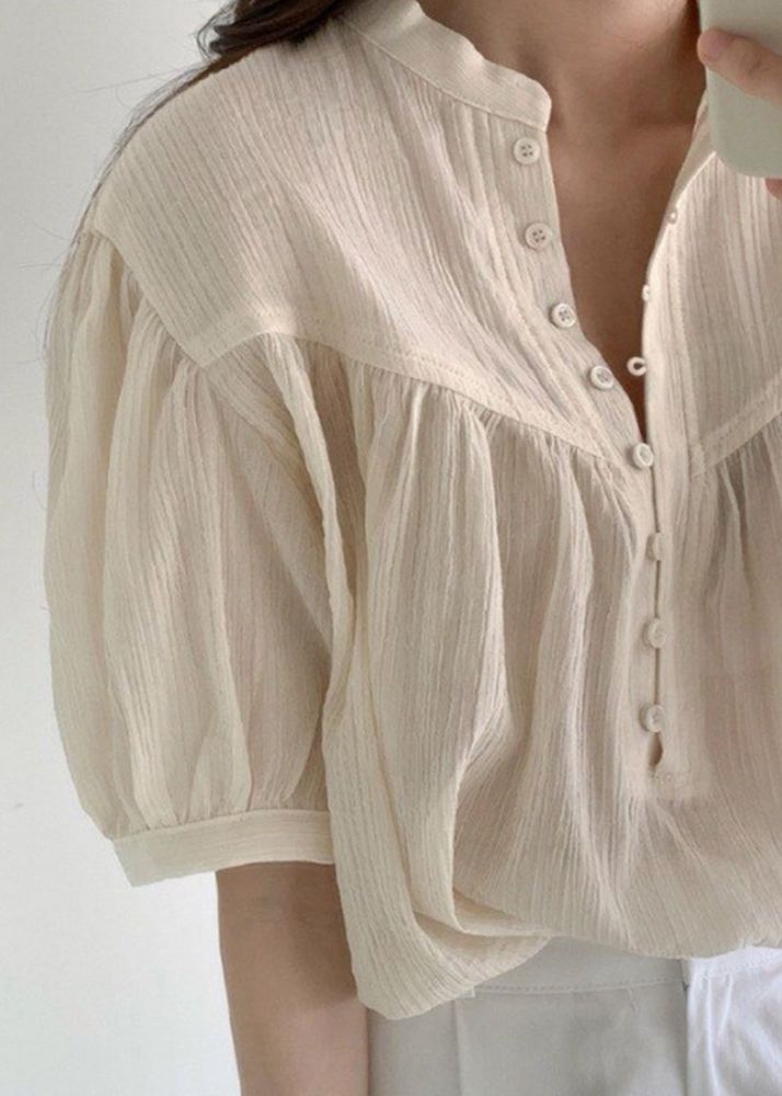 Myntra LaAimee Cream Sheer Mandarin Collar Top