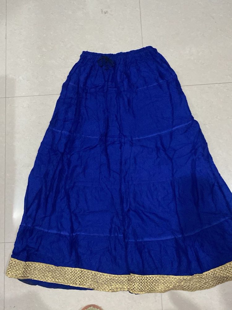 Blue Ethnic Skirt with Gold Trim