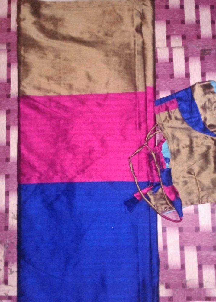 Pink, Blue, and Brown Saree