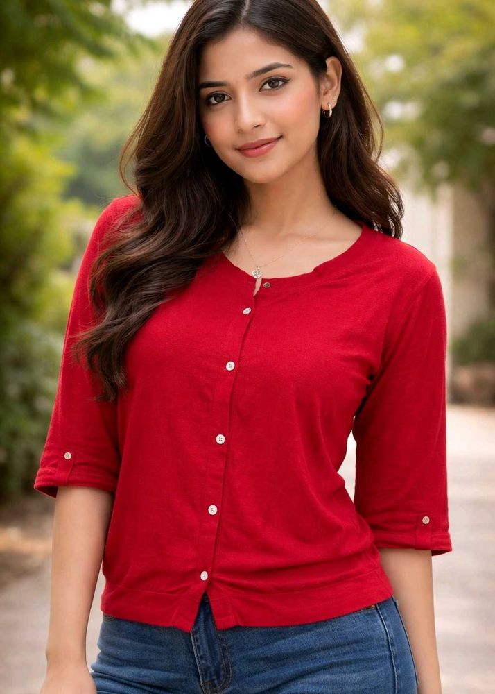 Red Button-Down korean top [C7]