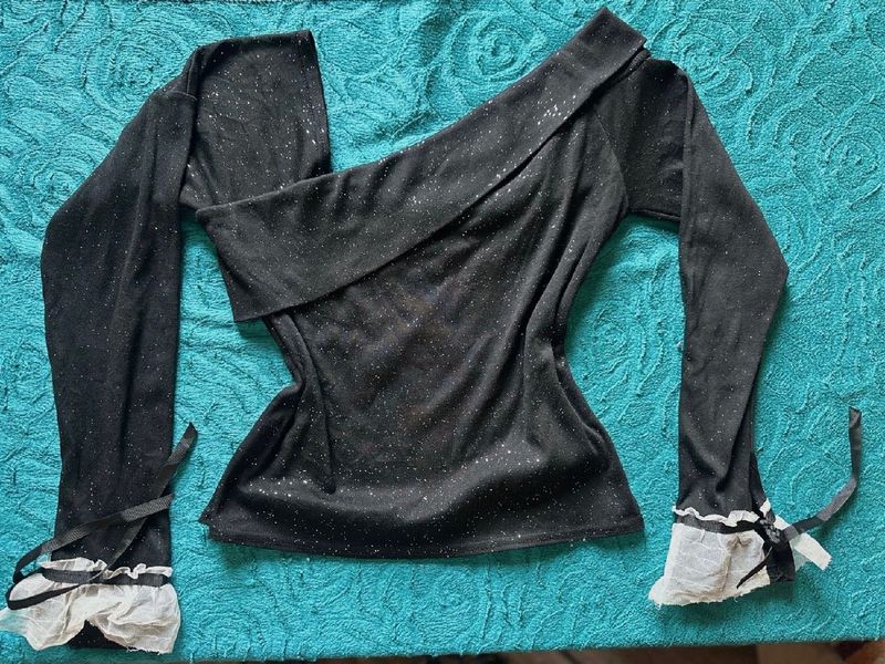Black Shimmery One Shoulder Top