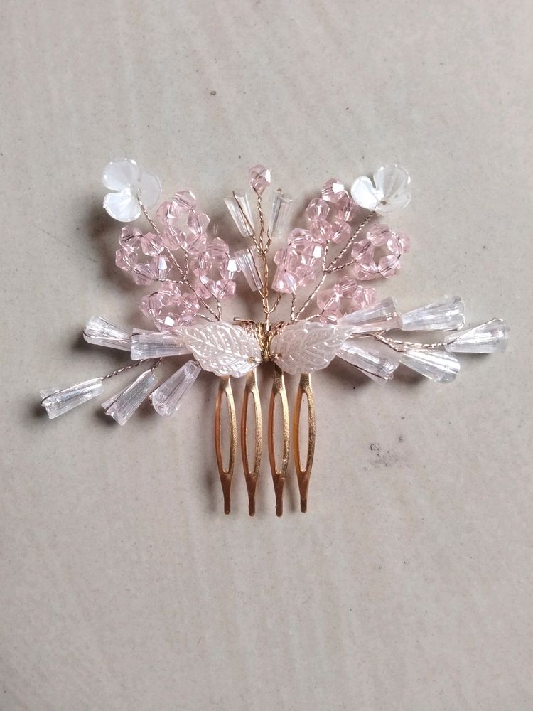 Pearl Beaded with flower design Fancy Hair Comb