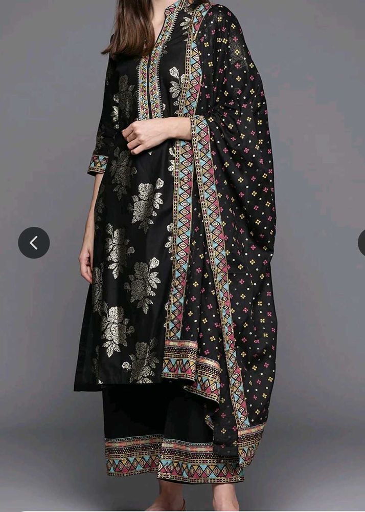 Biba Women Black Floral Regular Pure Cotton Kurta